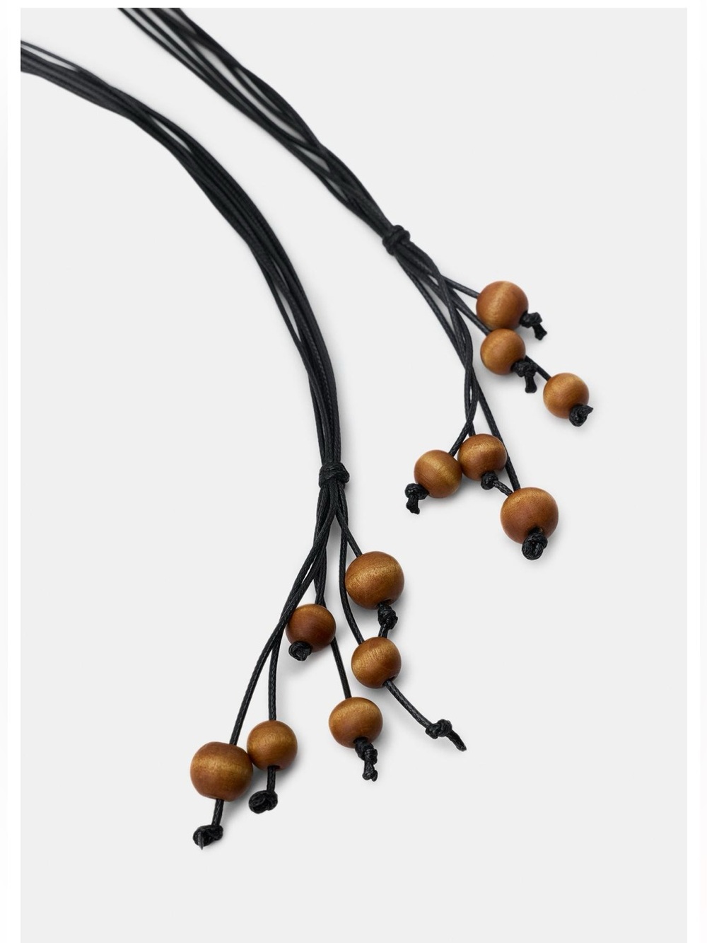 Zara Brown Wooden Beaded Belt with Black Cord Details - Picture 4 of 4